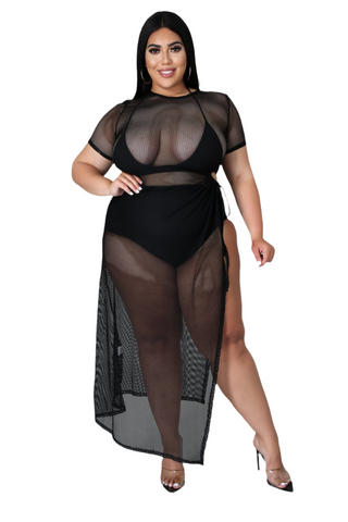 cut out fishnet dress Lateen Green Sheer Mesh Cut Out Maxi Swimsuit Cover-Up Dress