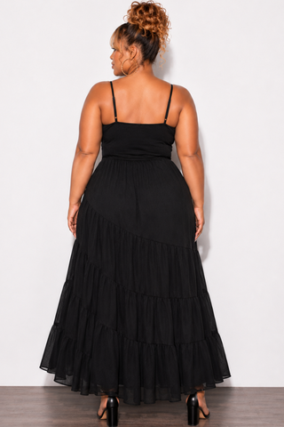Final Sale Plus Size Tiered Maxi Dress in Black