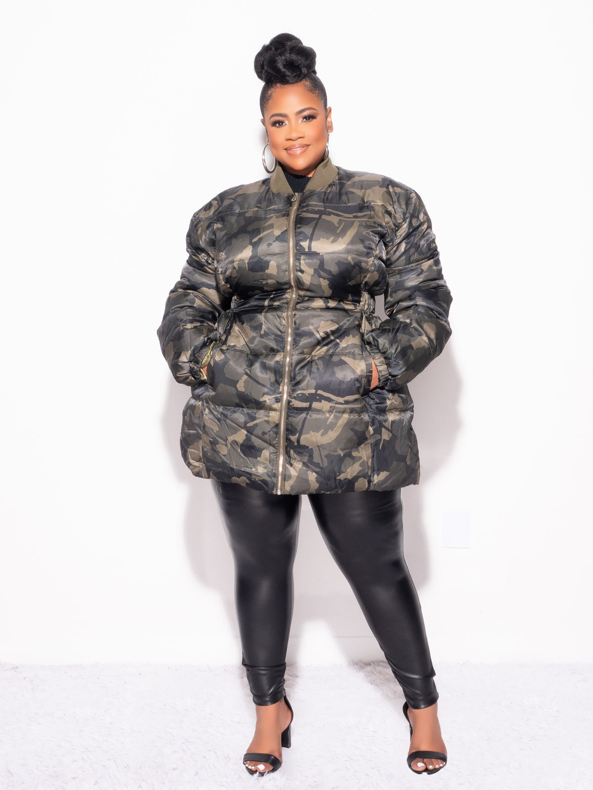 Final Sale Plus Size Puffer Jacket/Dress in Camouflage Print