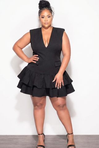 Final Sale Plus Size Ruffled Mini Dress in Black