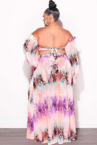 Final Sale Plus Size 3pc Playsuit Set in Pink Multi-Color Snake Print