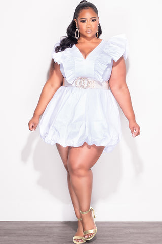 Final Sale Plus Size Ruffle Trim Babydoll Bubble Dress with Cutout Back in White