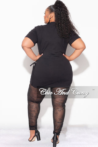 Final Sale Plus Size 2pc Top with Side Cutout and Mesh Glitter Leggings Set in Black