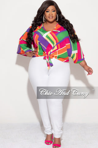 Final Sale Plus Size Knotted Top in Multi Color Design Print