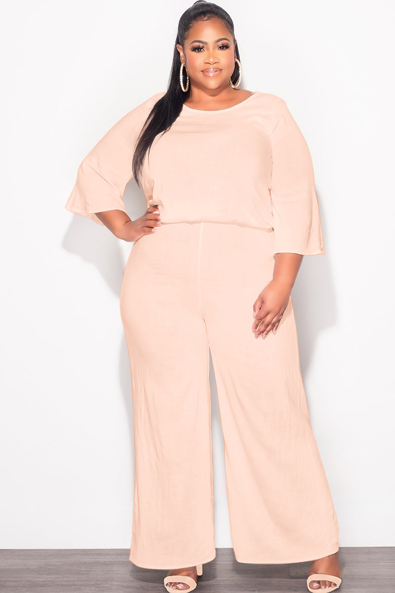 Final Sale Plus Size 2pc Top and Pants Set in Cappuccino Tan Linen