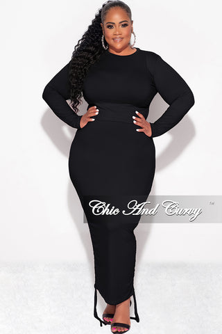 Final  Sale Plus Size 2pc Crop Top and High Waist Drawstring Ruched Skirt in Black