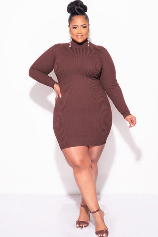 Final Sale Plus Size Ribbed Turtle Neck Dress in Brown Chic And Curvy Final Sale Plus Size Ribbed Turtle Neck Dress in Brown Chic And Curvy