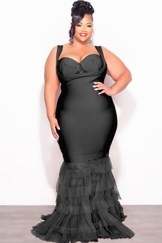 Final Sale Plus Size Bandage Mermaid Layered Gown in Black