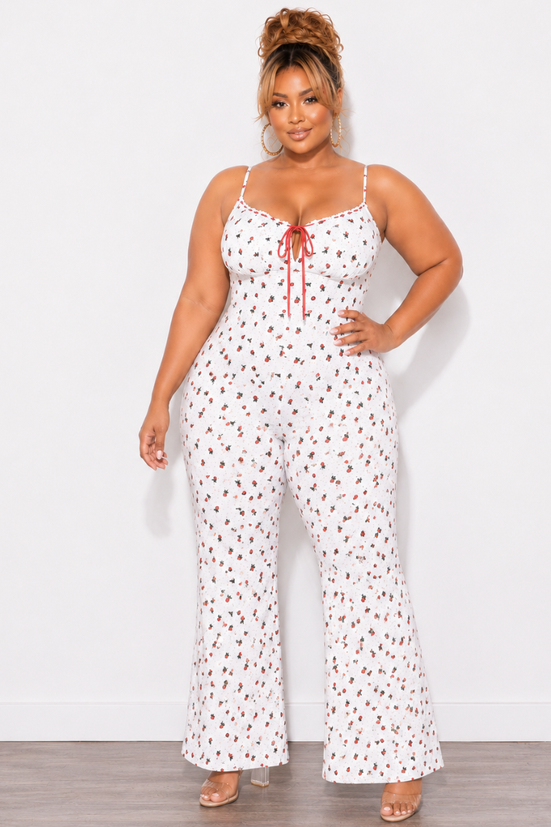 Final Sale Plus Size Jumpsuit In White With Red Cherries