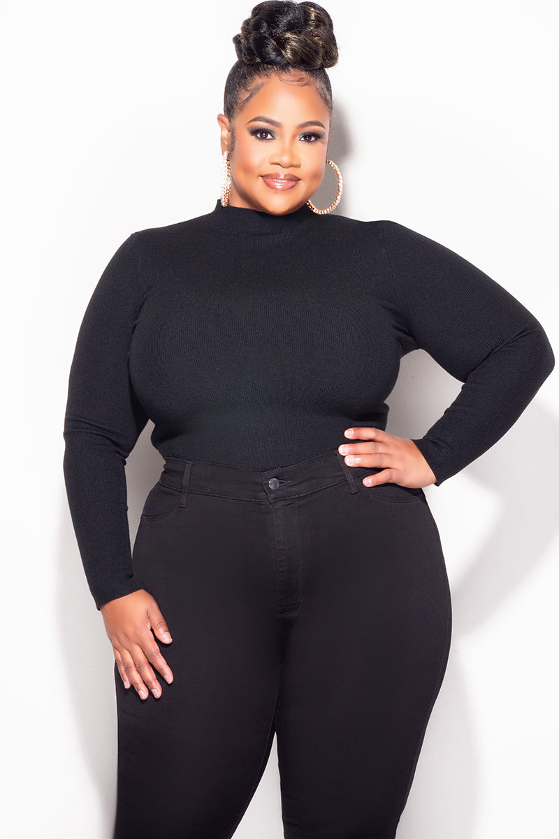 Final Sale Plus Size Ribbed Turtleneck in Black (Top Only)