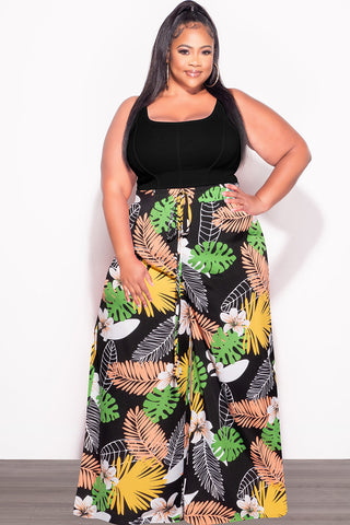 Final Sale Plus Size Pants in Black Multi Color Leaf Print