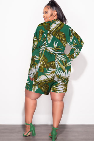 Final Sale Plus Size 2pc Crop Top & Bermuda Short Set in Green & Olive Palm Print