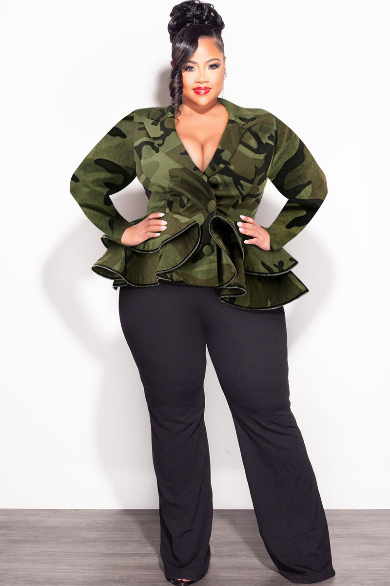 Final Sale Plus Size Peplum Jacket in Camouflage Print
