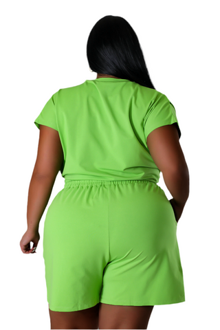 Final Sale Plus Size 2pc Bling Rhinestone Graphic Top and Short Set Set In Green