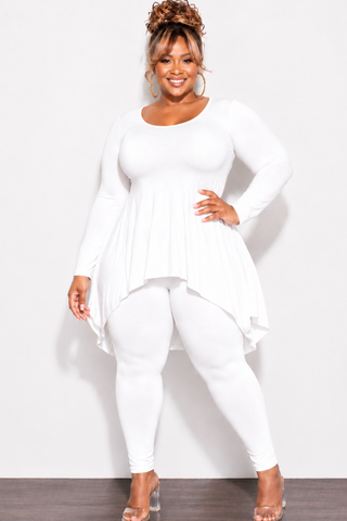 Final Sale Plus Size 2pc High Low Top and Leggings Set in White