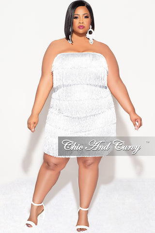 Final Sale Plus Size Strapless Fringe Dress in Silver