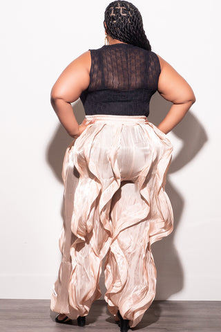 Final Sale Plus Size Organza Wide Leg Pants in Tan