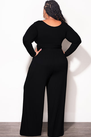 Final Sale Plus Size 2pc Crop Top and Palazzo Pant Set in Black
