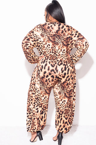 Final Sale Plus Size Long Sleeve Harem Jumpsuit in Animal Print
