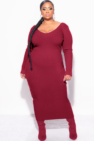 Final Sale Plus Size BodyCon Ribbed Knit Dress in Burgundy