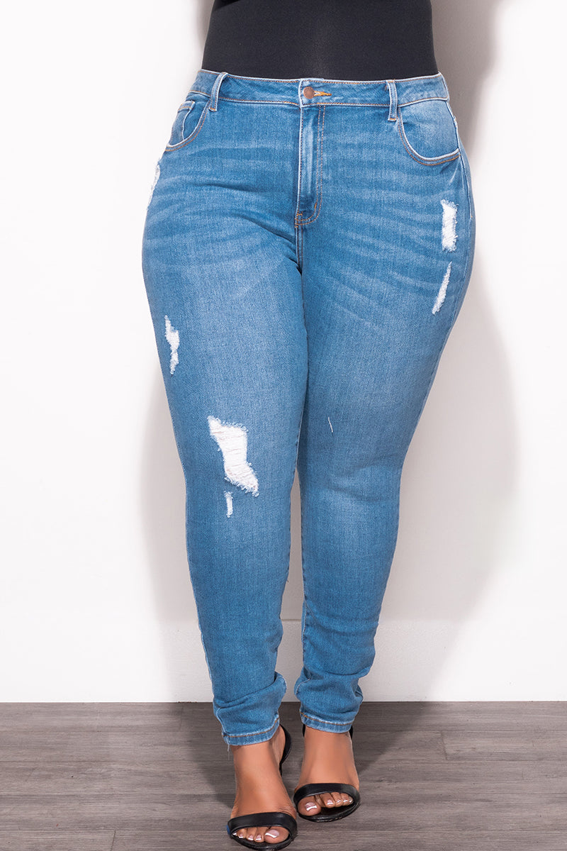 Final Sale Plus Size Light Distressed Denim Jeans – Chic And Curvy