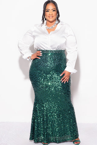 Final Sale Plus Size Sequin Skirt in Hunter Green