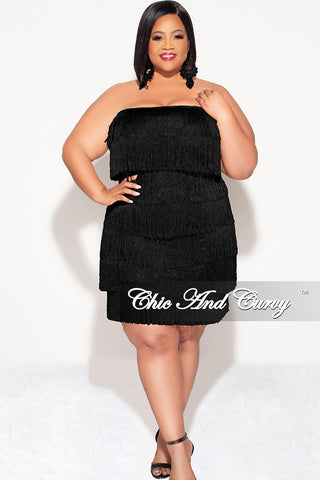 Final Sale Plus Size Strapless Fringe Dress in Black