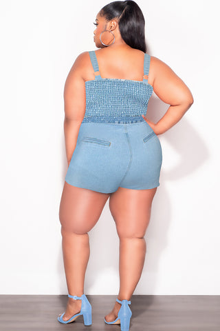 Final Sale Plus Size 2pc Strapless Crop Top and Skort Set in Light Denim