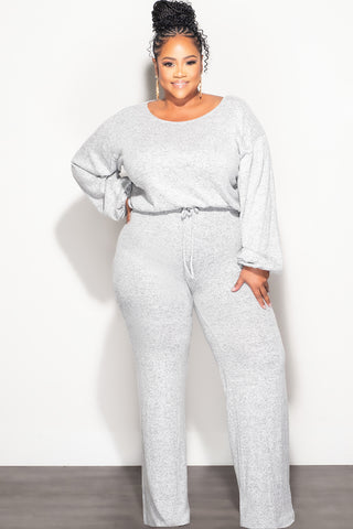 Final Sale Plus Size 2pc Crop Top and High Waist Pant Set in Grey and Black French Terry Blend