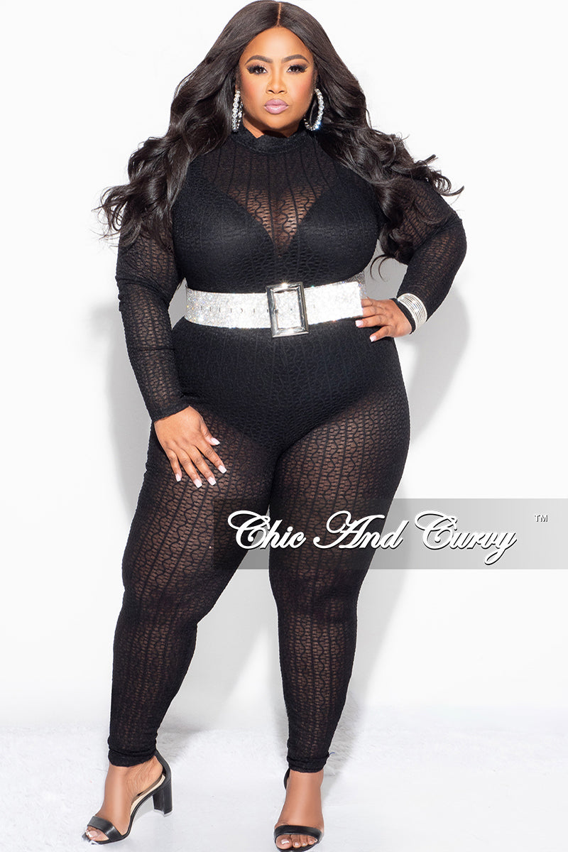 Final Sale Plus Size 2pc Sheer Lace Bodysuit Pants Set in Black
