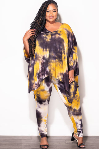 Final Sale Plus Size 2pc Set in Mustard and Black Tie Dye Print