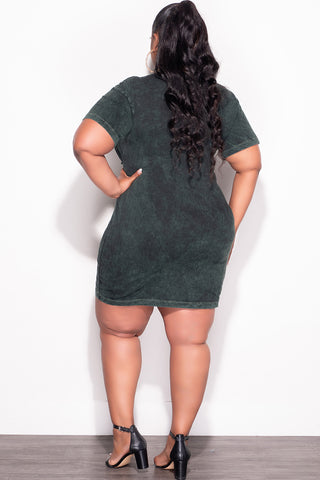 Final Sale Plus Size Lace Up Front T-Shirt Dress in Green