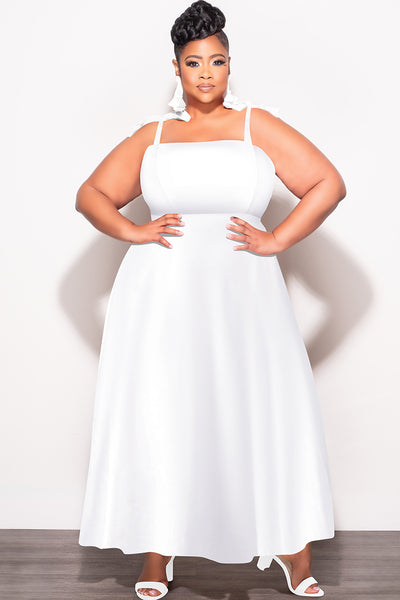 Final Sale Plus Size Self Tie Strap Light Weight Linen Blend Dress in Off White