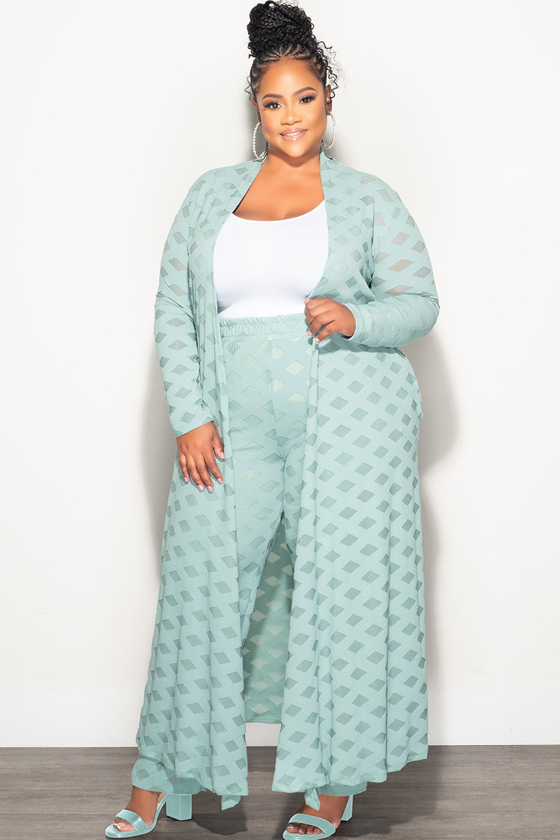 Final Sale Plus Size 2pc Long Duster and Pants Set in Mint