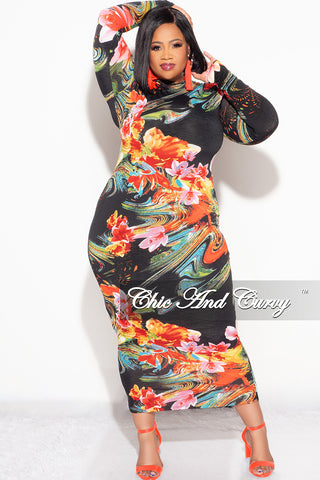 Final Sale Plus Size Reversible Bodycon Dress in Black Floral Print