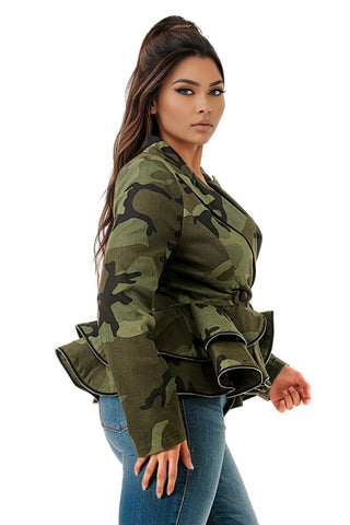 Final Sale Plus Size Peplum Jacket in Camouflage Print