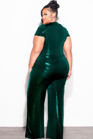 Final Sale Plus Size 2pc Crop Top & Palazzo Pant Set in Green