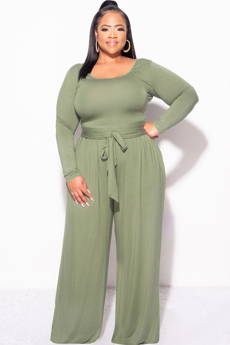 Final Sale Plus Size 2pc Crop Top and Palazzo Pant Set in Sage