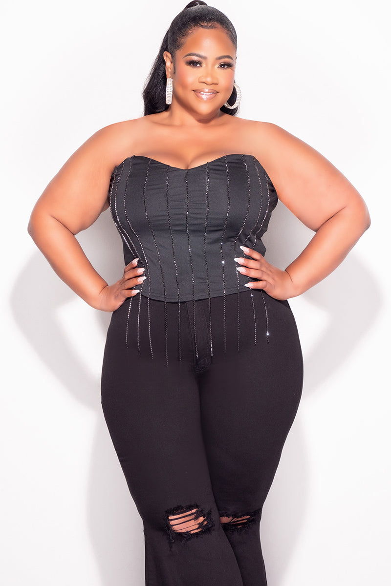 Final Sale Plus Size Fringe Rhinestone Tube Top in Black - 3x 22 Final Sale Plus Size Fringe Rhinestone Tube Top in Black - 3x 22