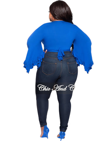 Final Sale Plus Size Crop Tie Top with Bell Sleeves in Royal Blue