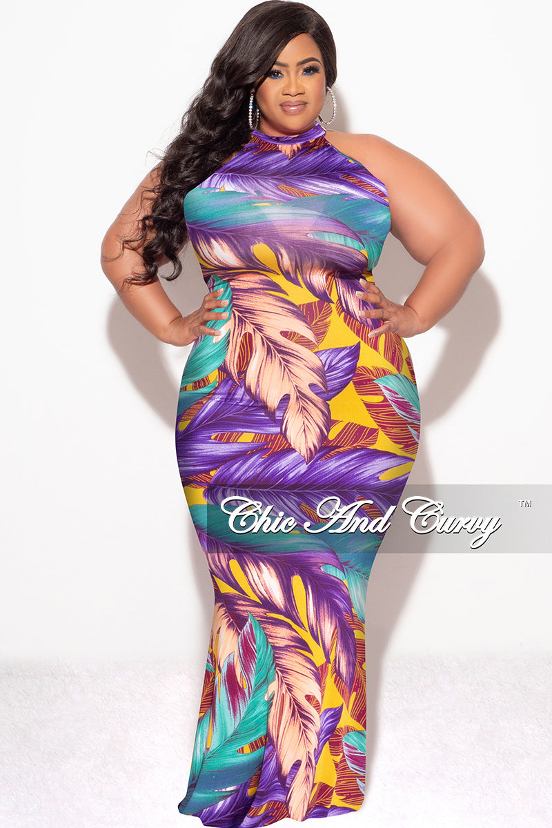 Final Sale Plus Size Halter Neck Sleeveless Mermaid Dress in Turquoise / Purple