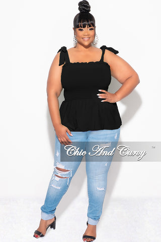 Final Sale Plus Size Smocked Peplum Tank Top in Black