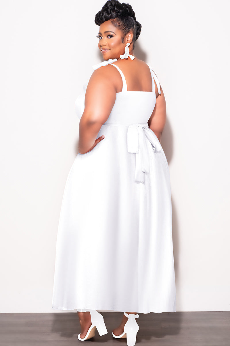 Final Sale Plus Size Self Tie Strap Light Weight Linen Blend Dress in Off White - 1x 14/16 Final Sale Plus Size Self Tie Strap Light Weight Linen Blend Dress in Off White - 1x 14/16