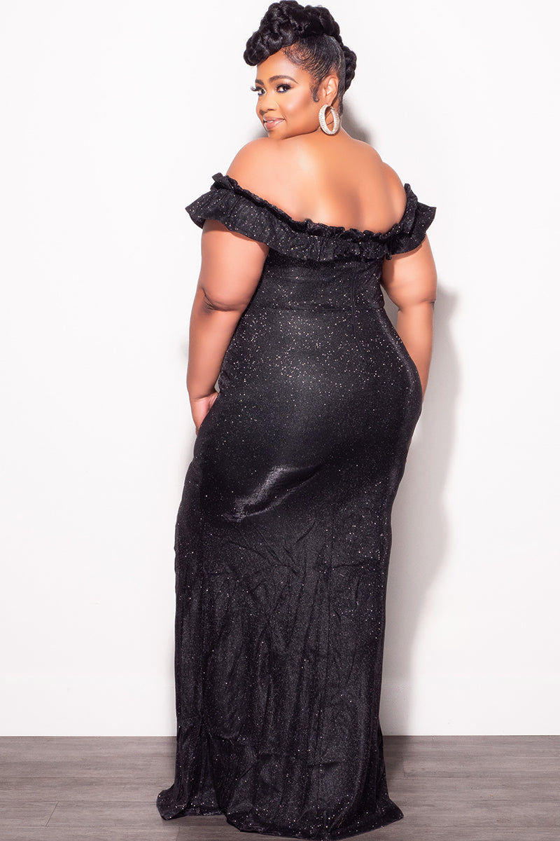 Final Sale Plus Size Glitter Pleated Maxi Dress in Black - 3x 22 Final Sale Plus Size Glitter Pleated Maxi Dress in Black - 3x 22
