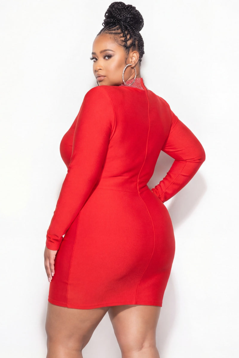 plus size red bandage dress Emerald Sundae Women's Trendy Plus Size Cold-Shoulder Bandage Dress Red Size 3 Extra Large