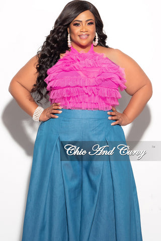 Final Sale Plus Size Sleeveless Cropped Halter Tulle & Mesh Top in Pink, White or Black