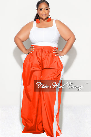 Final Sale Plus Size Oversized Varsity Striped Wide Leg Pants in Orange and White