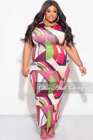 Final Sale Plus Size Sleeveless BodyCon Midi Dress in Multi Color Design Print