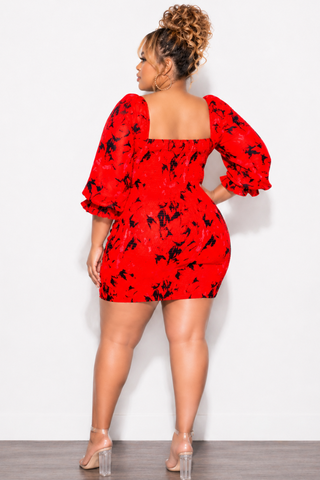 Final Sale Plus Size Frill Corset Mini Dress in Red