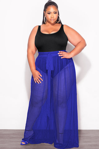 Final Sale Plus Size 2pc Sheer Duster and Pants Set in Royal Blue
